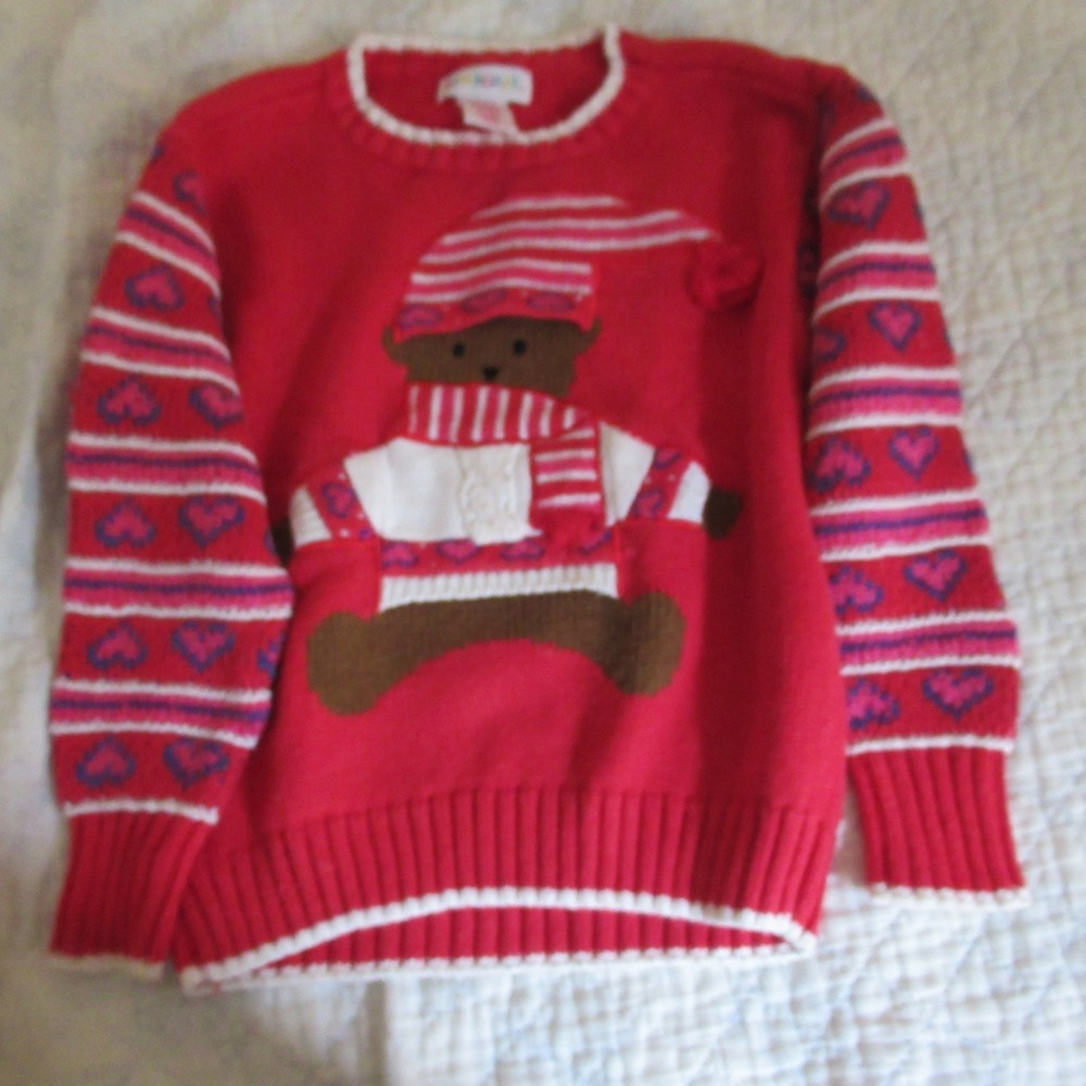 Gymboree Sweater Kids Med Red Teddy Bear Heart Knit Pullover Vintage Valentine